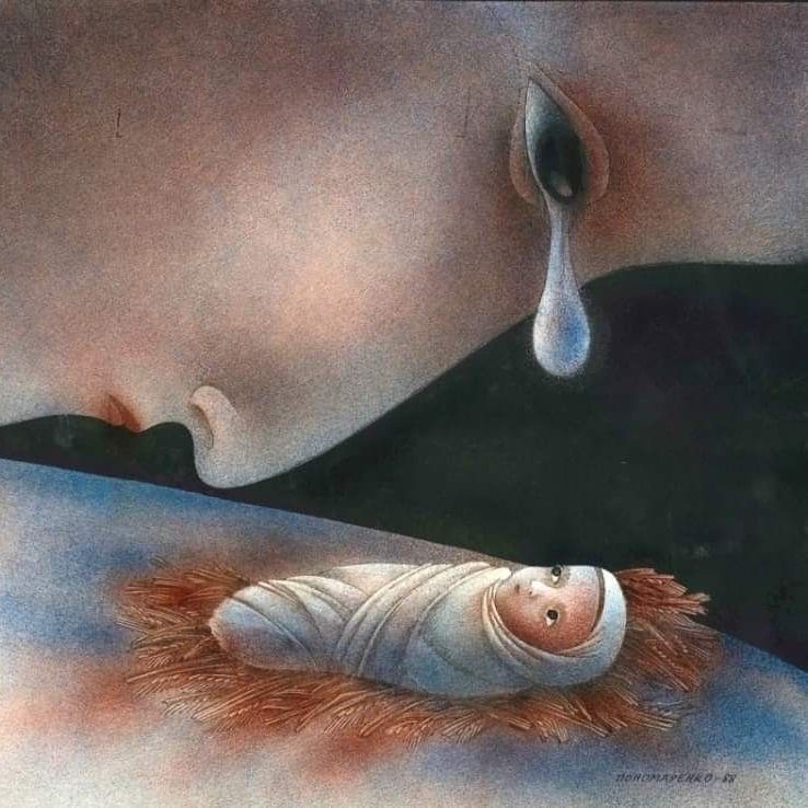 Dessin d'un oeil qui pleurs au dessus d'un bébé pour illustrer une formation pour comprendre les pleurs de bébé